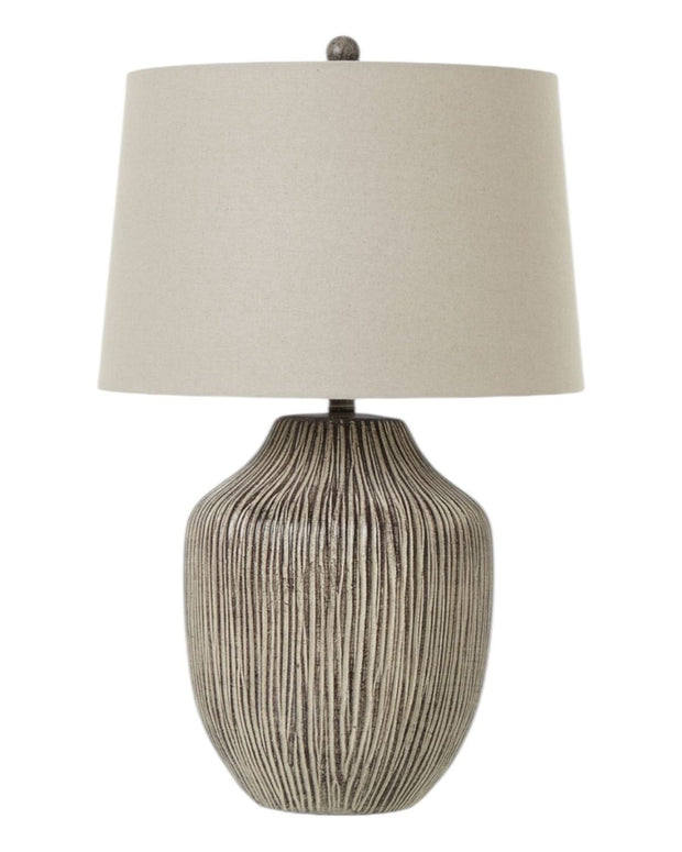 Ochre Wooden Table Lamp With Linen Shade