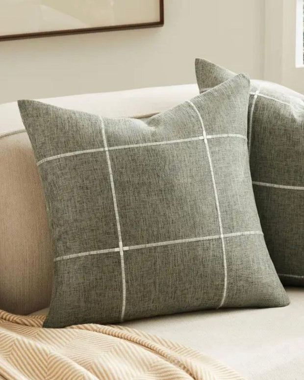 Olive Green And White Square Cushion Cover - PRE ORDER TWO WEEK DELIVERY
