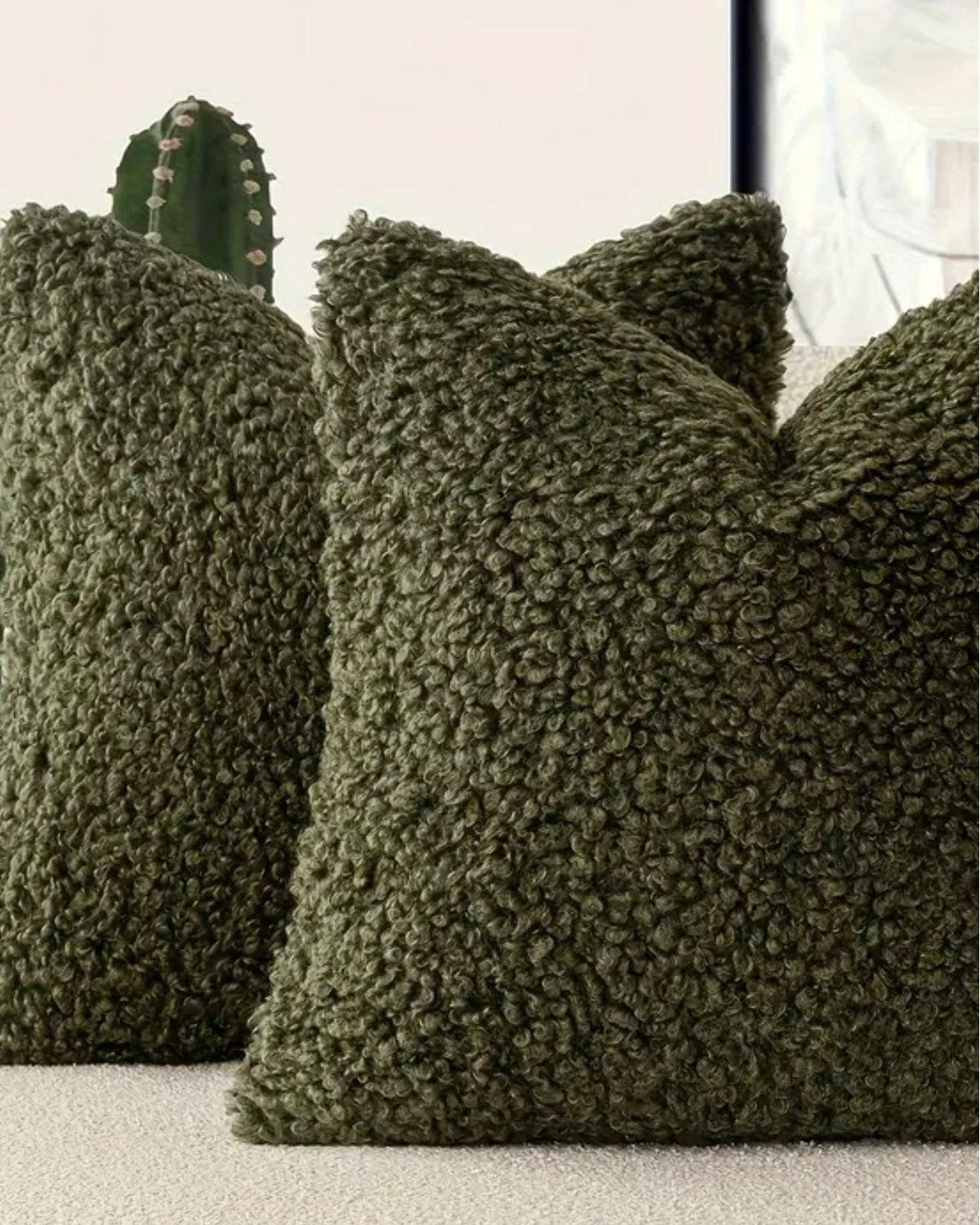 Olive Green Boucle Cushion Cover