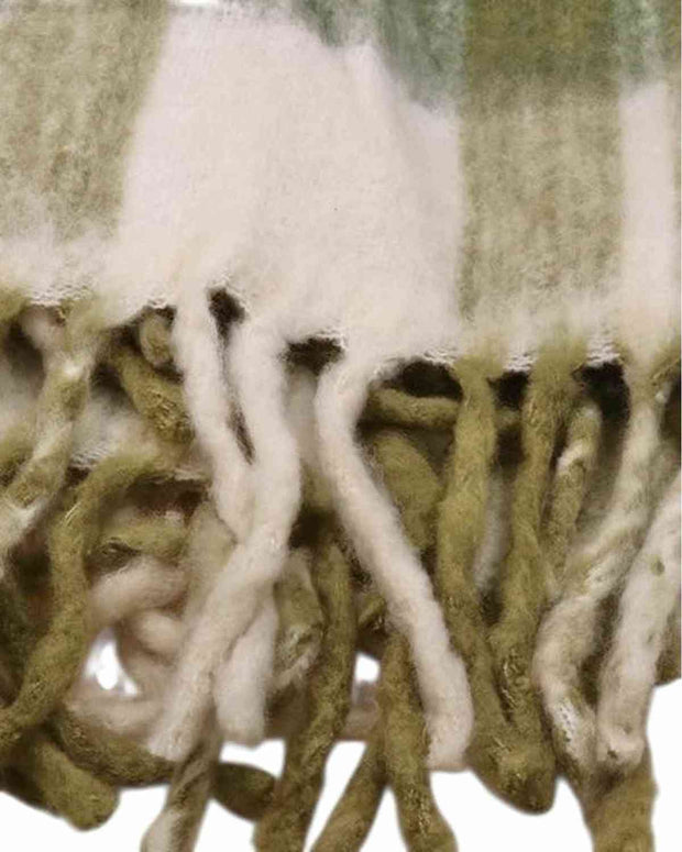 Olive Green Checked Tassel Cosy Throw