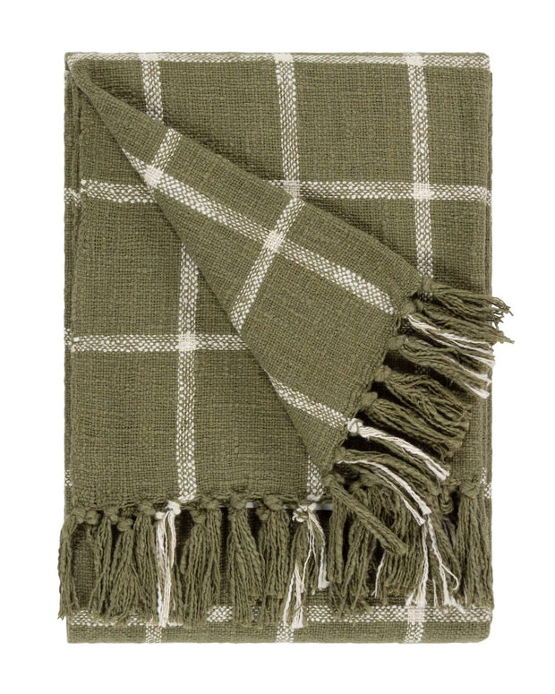 Olive Green Checked Throw Blanket