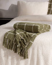 Olive Green Checked Throw Blanket