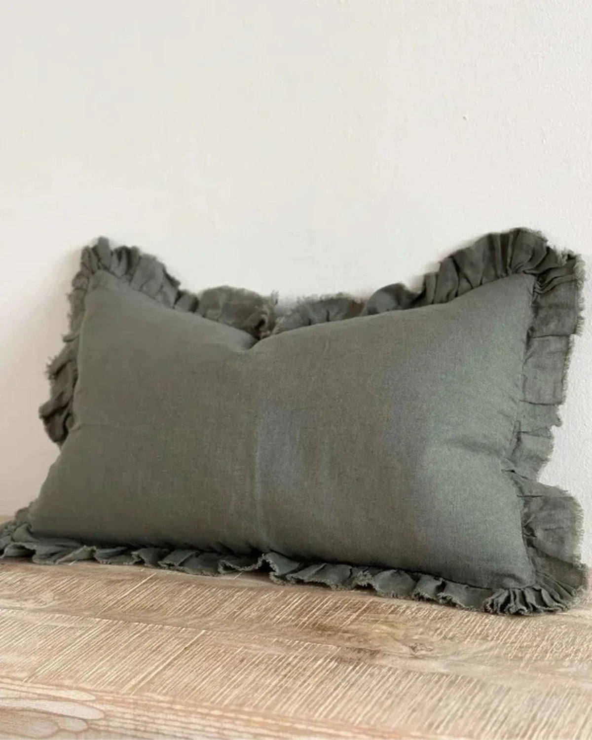 Olive Green Ruffled Edge Linen Cushion Cover - Soft FurnishingsSoft Furnishings - Lulu Loves Home