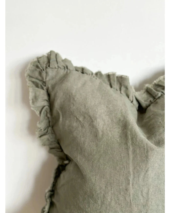 Olive Green Ruffled Edge Linen Cushion Cover - Soft FurnishingsSoft Furnishings - Lulu Loves Home