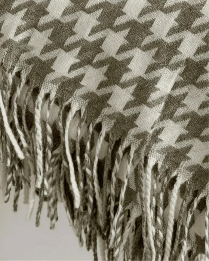Olive Green Houndstooth Blanket Throw