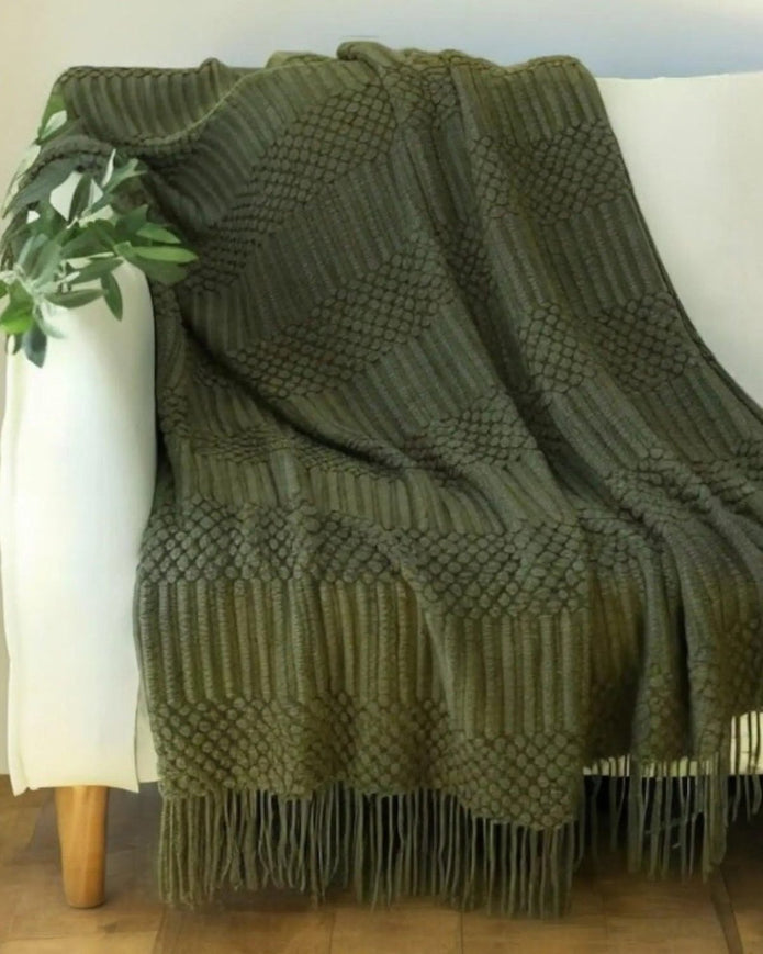 Olive Green Throw - Knitted Blanket - Soft FurnishingsSoft Furnishings - Lulu Loves Home