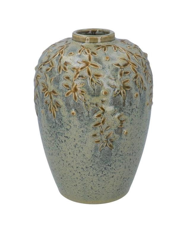 Olive Green Vine Detail Ceramic Vase