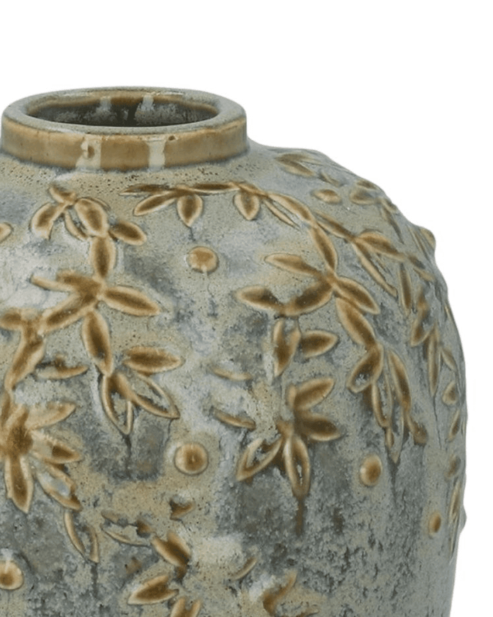 Olive Green Vine Detail Ceramic Vase