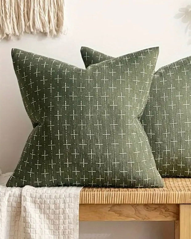 Olive Green Woven Cross Design Cushion Cover - PRE ORDER TWO WEEK DELIVERY