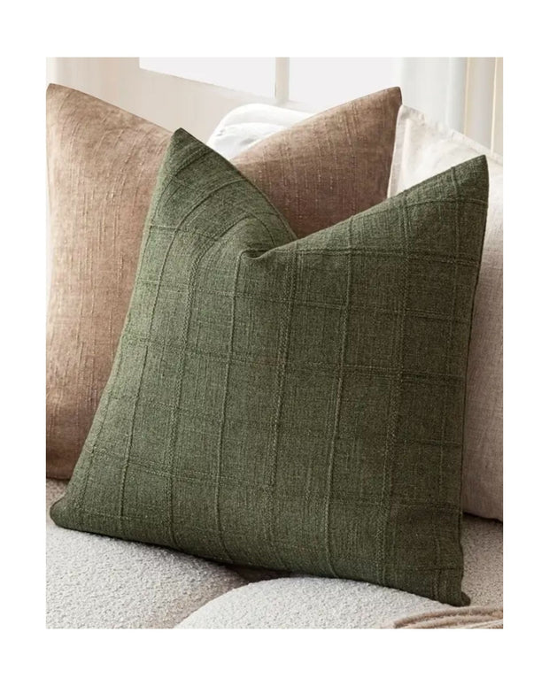 Olive Green Woven Square Design Cushion Cover - PRE ORDER TWO WEEK DELIVERY