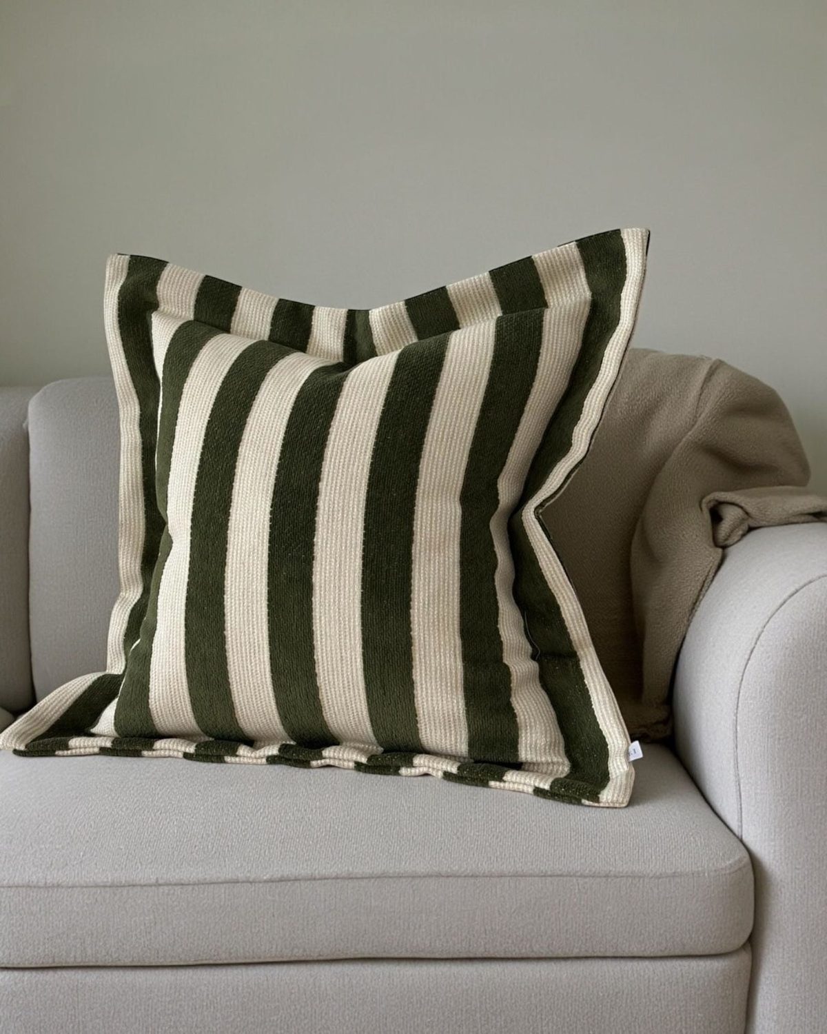 Orla Olive Green Stripe Cushion Cover