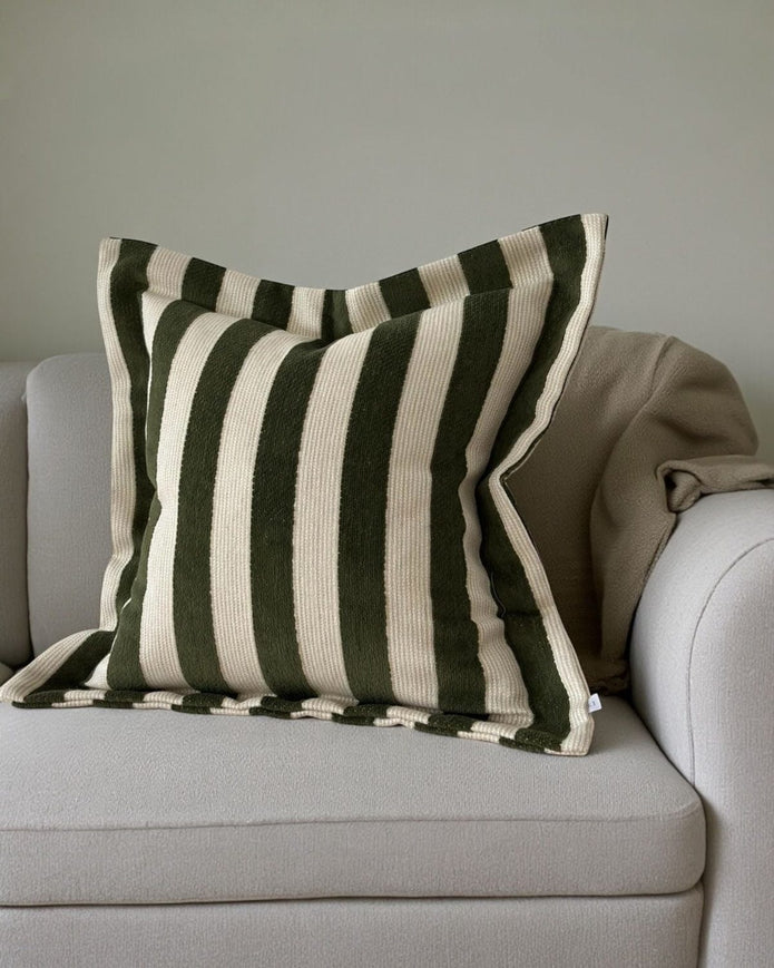 Orla Olive Green Stripe Cushion Cover