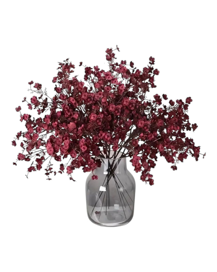 Artificial Burgundy Gypsophila Stem for Christmas decorations by Starlight Express with delicate burgundy flowers and green stems.