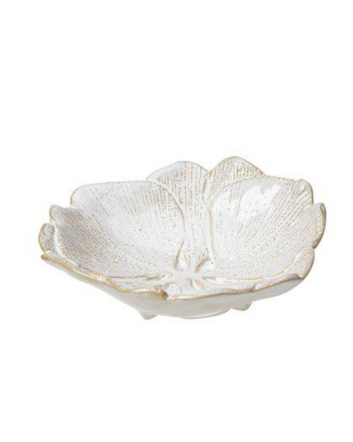 White Lilya flower-shaped trinket dish by Wikholmform, made of ceramic, with delicate floral details and a smooth glossy finish.