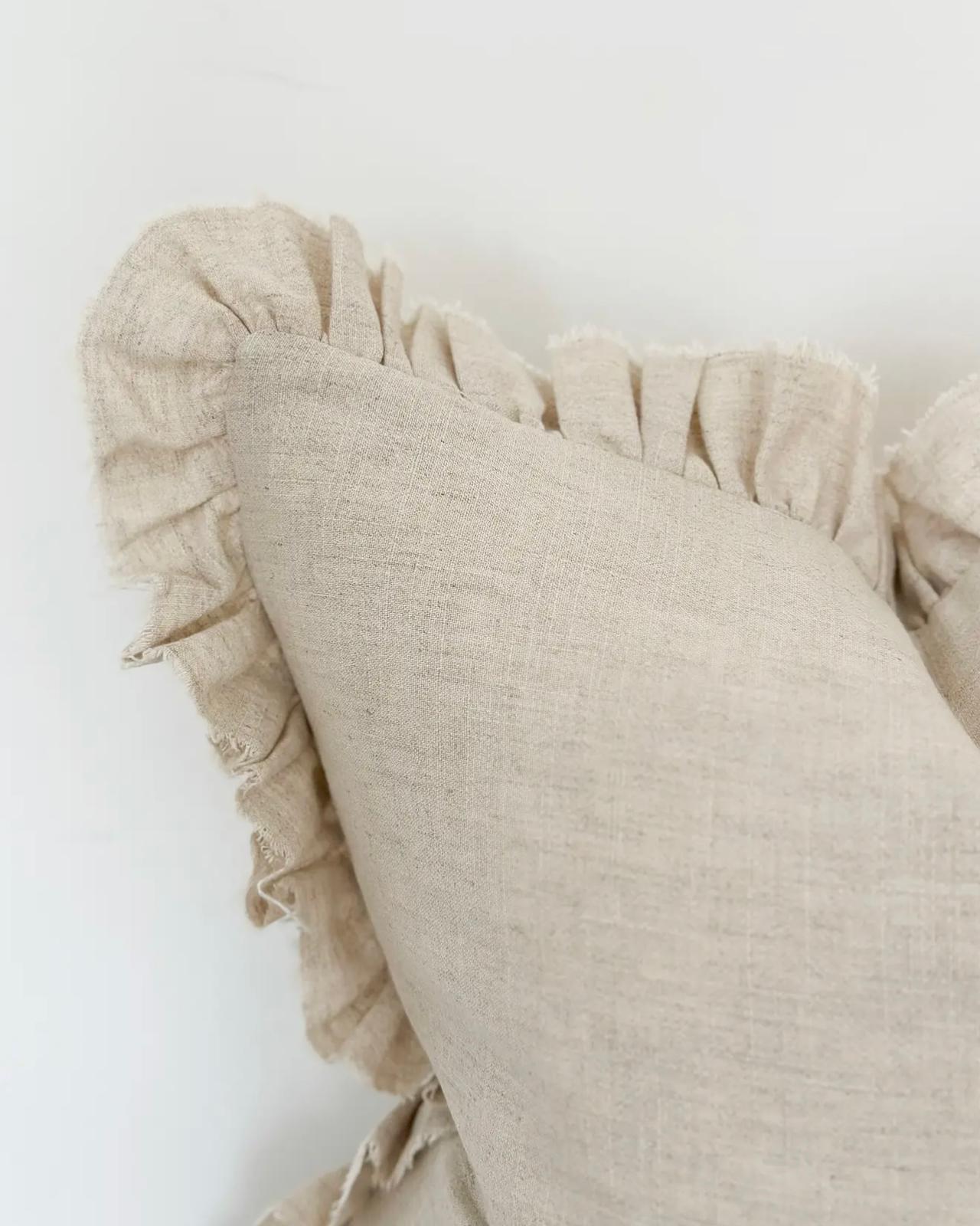 Grace beige square ruffle cushion cover from Ellenvale Trade, featuring soft furnishings with a large, stylish ruffled design.