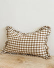 Brown rectangle gingham cushion cover from Ellenvale Trade, soft furnishings with a classic checkered pattern and fabric texture.