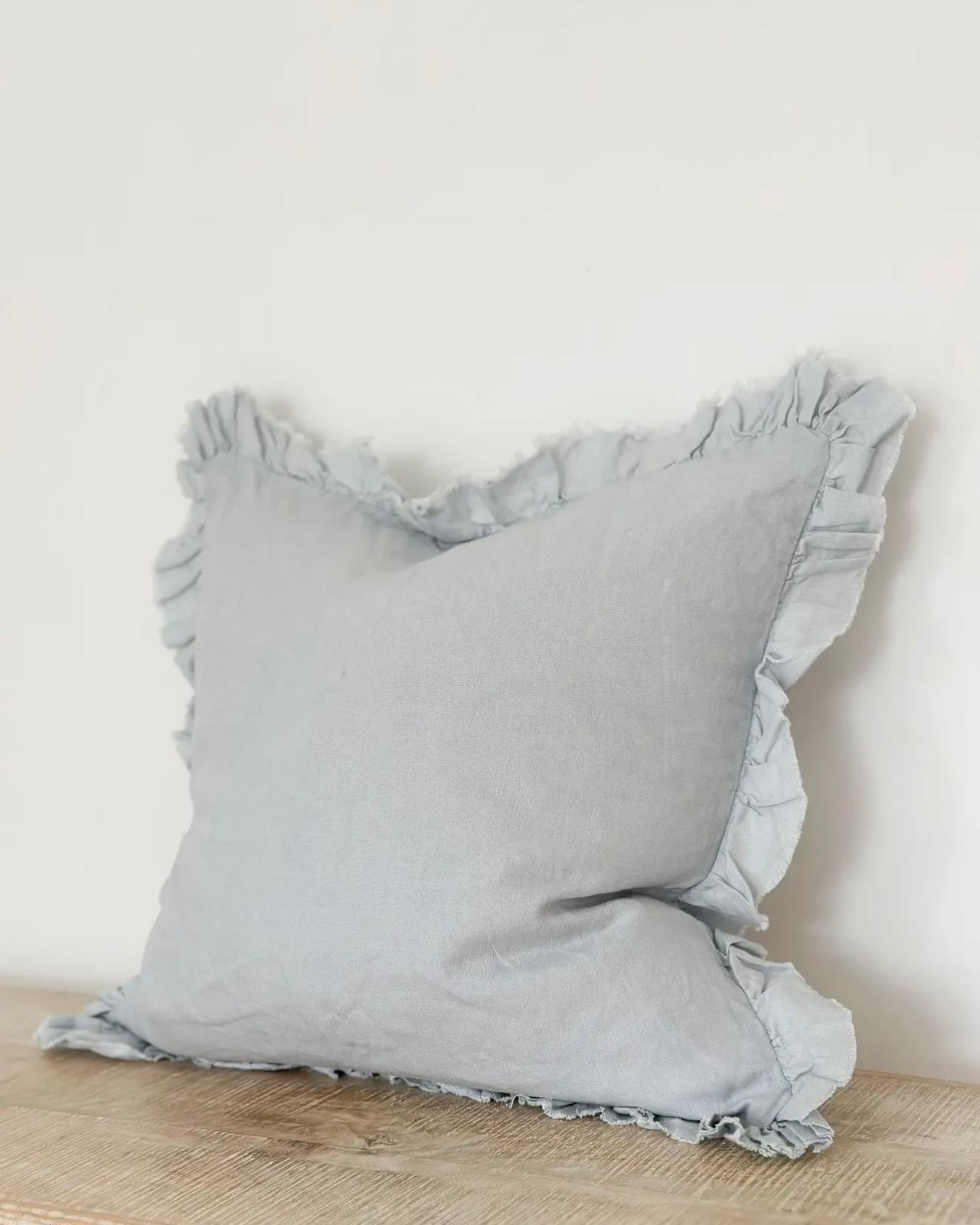 Ocean blue Ellenvale Trade Hallie luxury square cotton blend cushion cover with soft, textured fabric and modern design.