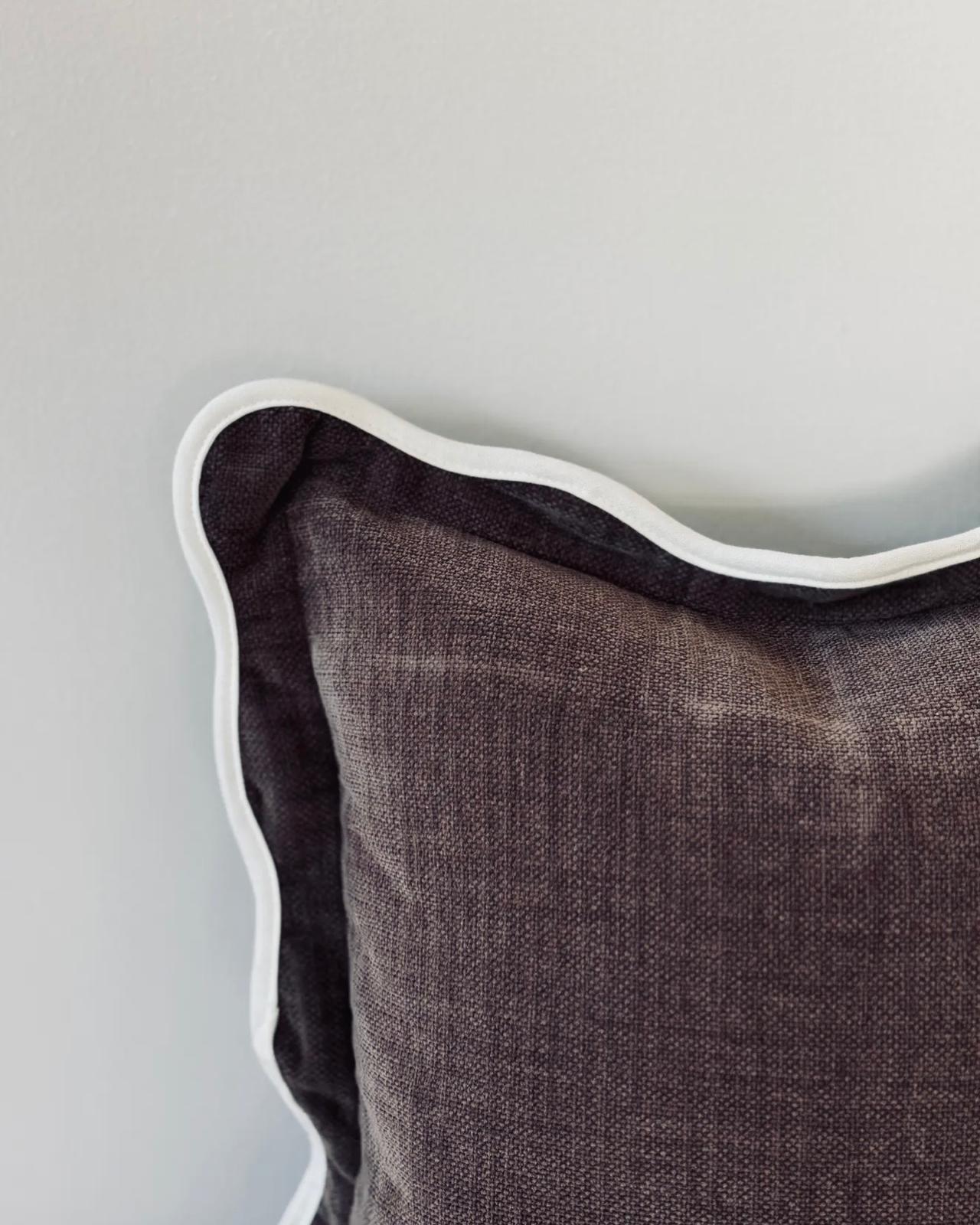 Chloe extra large chocolate brown square scalloped cushion cover by Ellenvale Trade, soft furnishings with scalloped edges and plush fabric