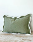 Chloe Sage Green and Cream rectangle scalloped edge cushion cover by Ellenvale Trade, soft furnishings with decorative scalloped trim.
