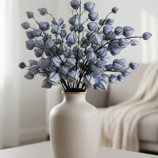 Artificial Dusky Blue Lantern Stem from Starlight Express, showcasing realistic blue lantern-shaped plant on a neutral background.