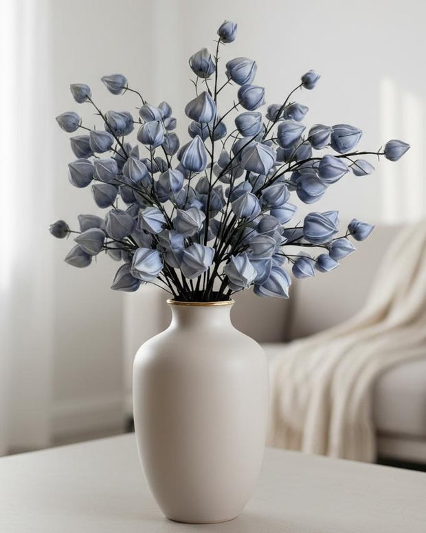 Artificial Dusky Blue Lantern Stem from Starlight Express, showcasing realistic blue lantern-shaped plant on a neutral background.