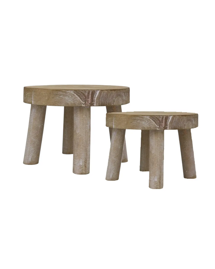 Natural wooden round rustic display riser by Gisela Graham, small or large, ideal for home decor, showcasing a textured wooden surface.