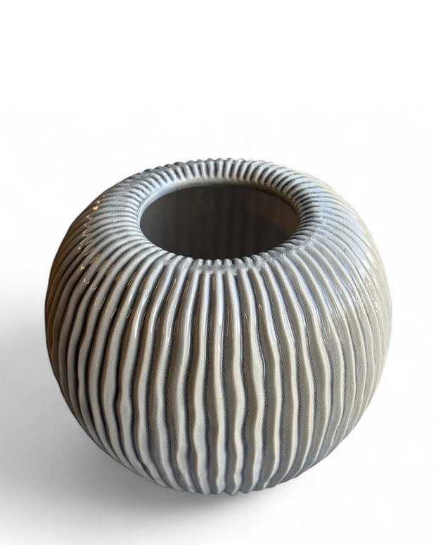 Pallida Textured Beige Vase - Medium Striped Vase