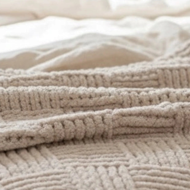 Beige checkered chenille chunky knit blanket throw from Starlight Express, soft and cozy for home decor and comfort.