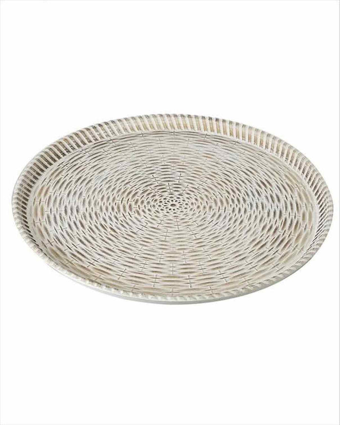 Rattan Effect Wooden Round Tray