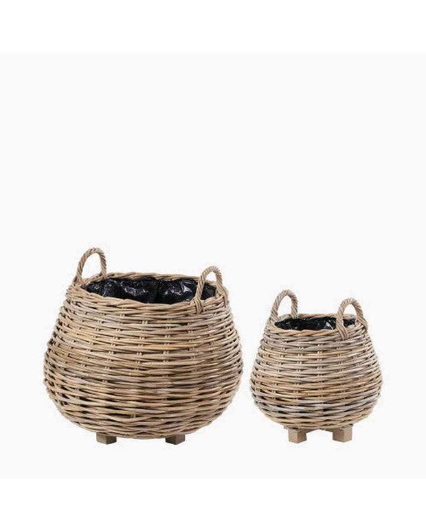 Rattan Kubu Luxury Lined Round Bulbous Storage Baskets - PRE ORDER THREE WEEK DELIVERY