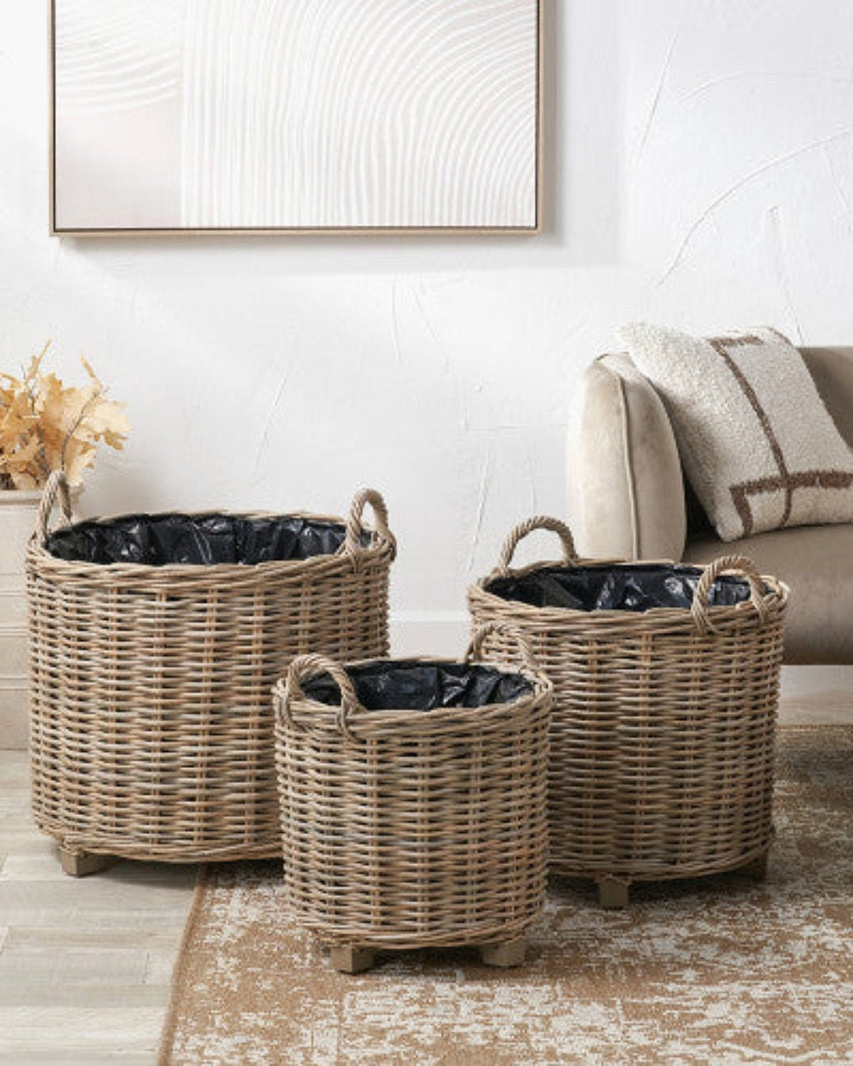 Rattan Kubu Luxury Lined Round Storage Baskets - PRE ORDER THREE WEEK DELIVERY
