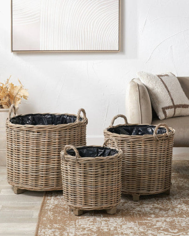 Rattan Kubu Luxury Lined Round Storage Baskets - PRE ORDER THREE WEEK DELIVERY