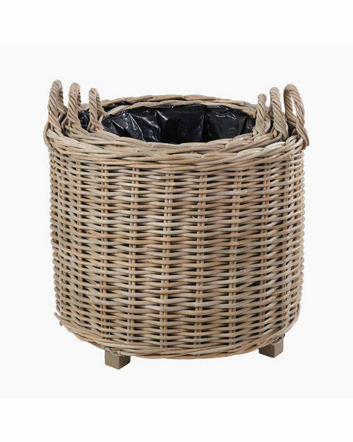 Rattan Kubu Luxury Lined Round Storage Baskets - PRE ORDER THREE WEEK DELIVERY