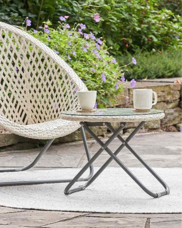 Rattan Snug Cream Garden Furniture Chair & Table Set - Natural PRE ORDER LATE MARCH DELIVERY
