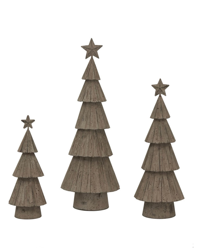 Rustic Christmas tree with star topper by Hill Interiors, decorated with pinecones and ornaments for festive holiday decor.