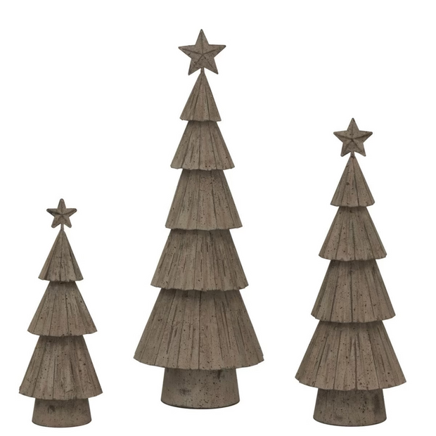 Rustic Christmas tree with star topper by Hill Interiors, decorated with pinecones and ornaments for festive holiday decor.