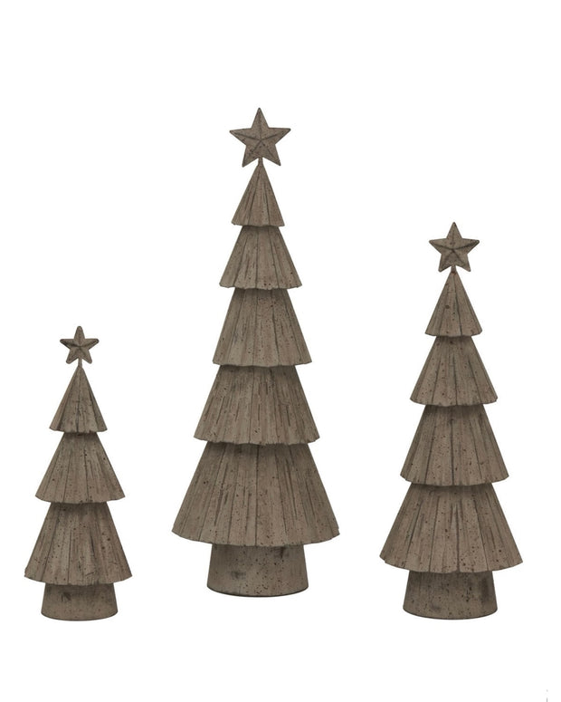 Rustic Christmas tree with star topper by Hill Interiors, decorated with pinecones and ornaments for festive holiday decor.