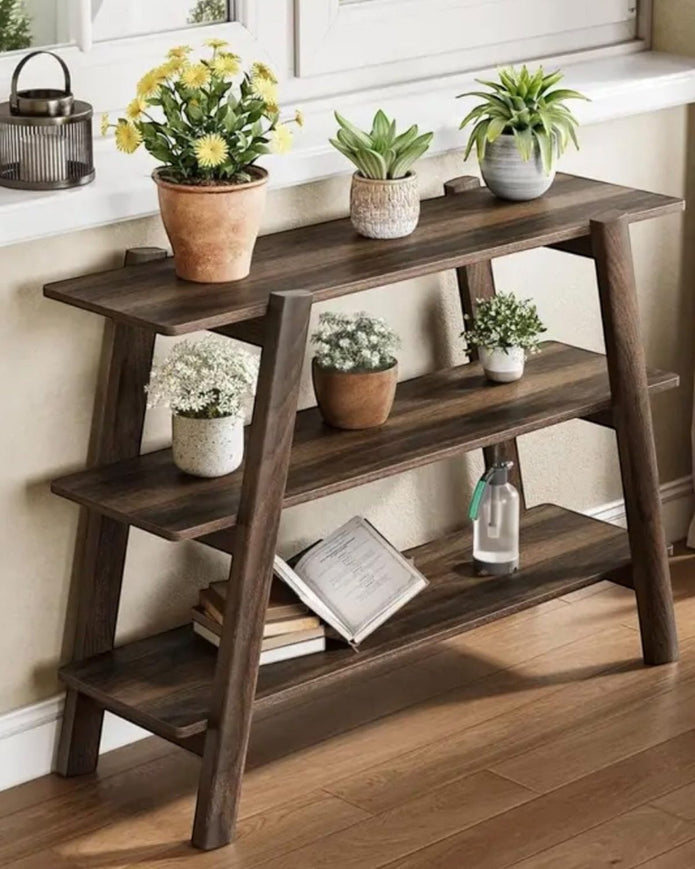 Rustic Natural Medium Three Tier Wood Console Table - PRE ORDER UP TO 14 DAYS DELIVERY