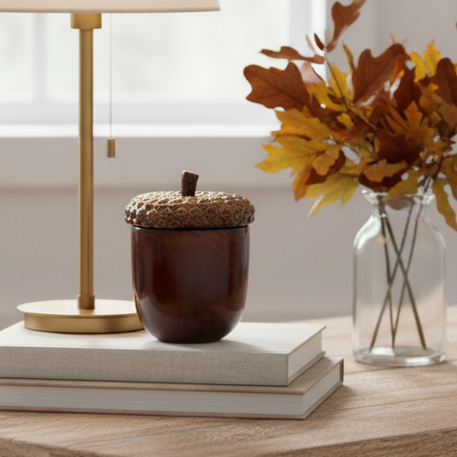 Brown Acorn Storage Pot