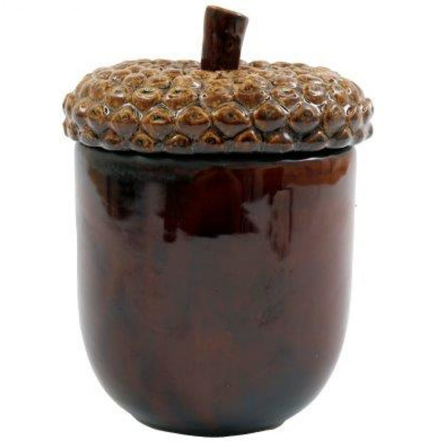 Brown Acorn Storage Pot, brown acorn storage pot with textured lid against white
