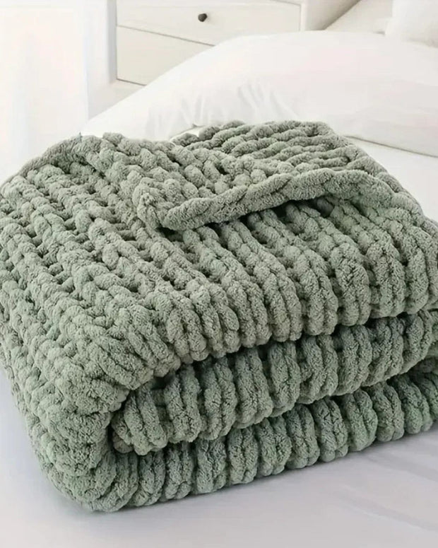 Sage Green Chunky Chenille Knit Throw – Double Size Blanket - Soft FurnishingsSoft Furnishings - Lulu Loves Home