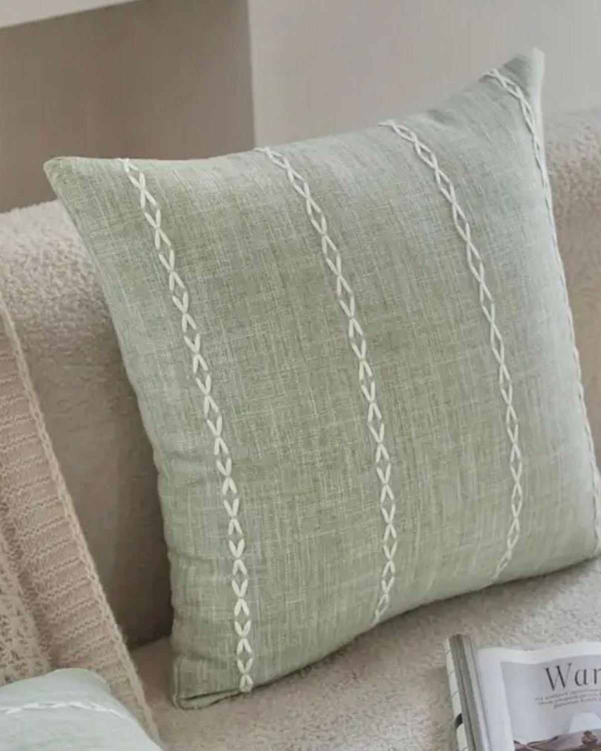 Sage Green Woven Line Design Cushion Cover