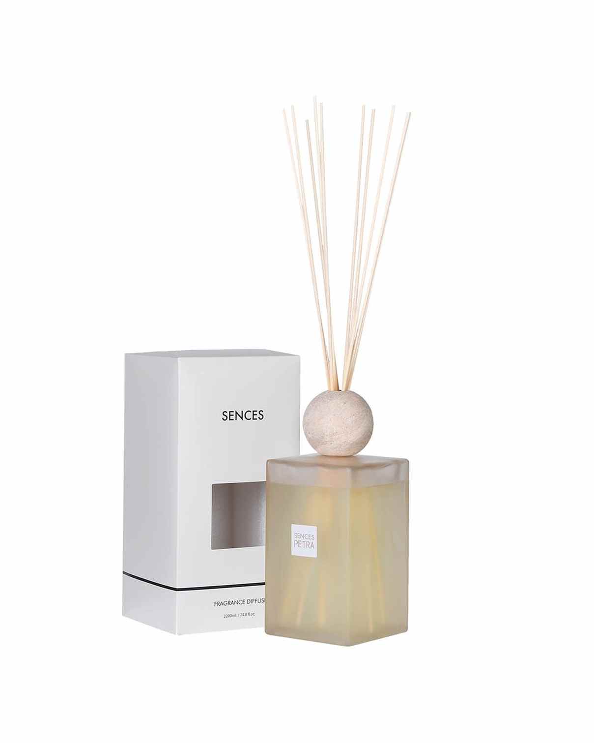Sences Petre Extra Large Reed Diffuser with Travertine Ball Top - White Alang Alang