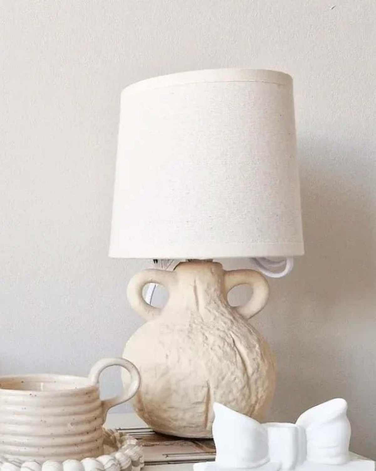Small Cream Ceramic Handled Table Lamp With Linen Shade - LightingLighting - Lulu Loves Home