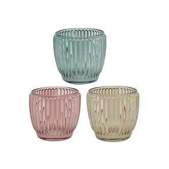 Small Ribbed Bright Glass Tealight Candle Holders