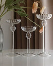 Stemmed Glass Fluted Candle Holders - Set of Three