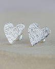 Sterling Silver Textured Heart Stud Earrings