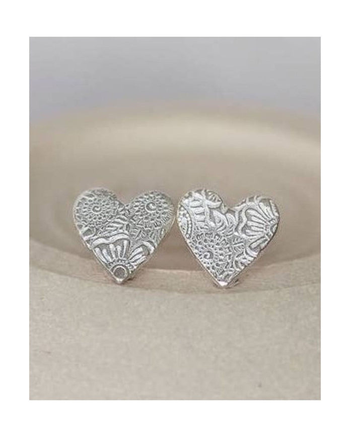 Sterling Silver Textured Heart Stud Earrings