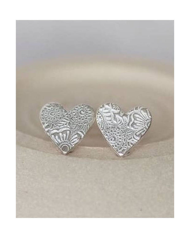 Sterling Silver Textured Heart Stud Earrings