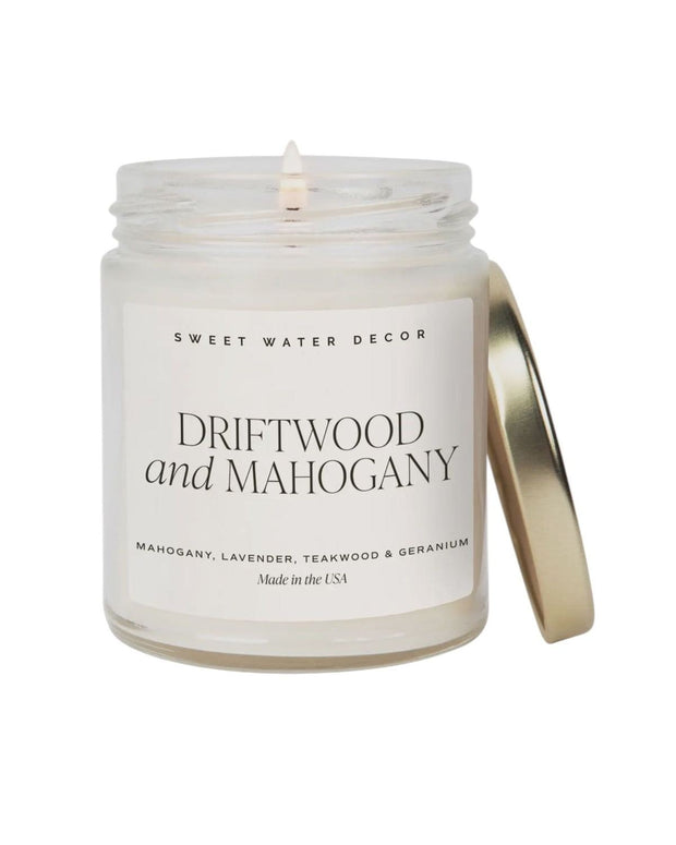 Sweet Water Decor - Clear Glass Candle Jar - Driftwood and Mahogany